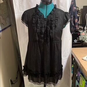 Black Ruffled Short Sleeve Dress